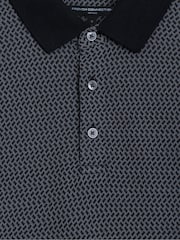 French Connection Black Cotton Geometric Print Short Sleeve Polo Shirt - Image 5 of 6