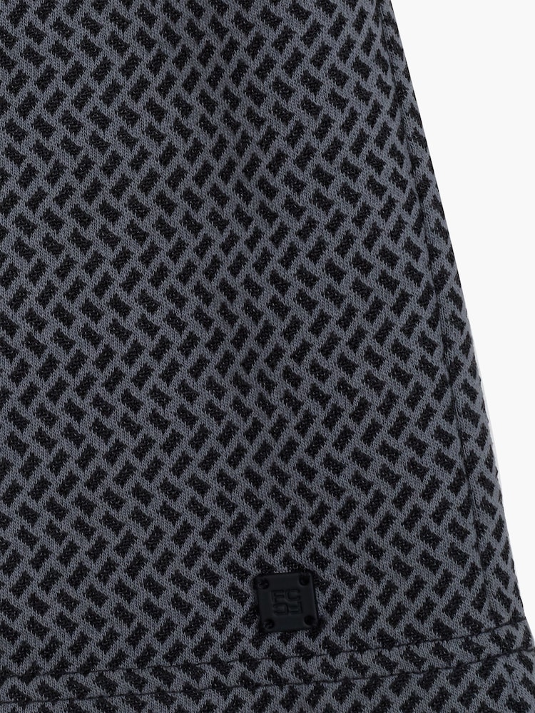 French Connection Black Cotton Geometric Print Short Sleeve Polo Shirt - Image 6 of 6 French Connection Black Cotton Geometric Print Short Sleeve Polo Shirt - Image 6 of 6