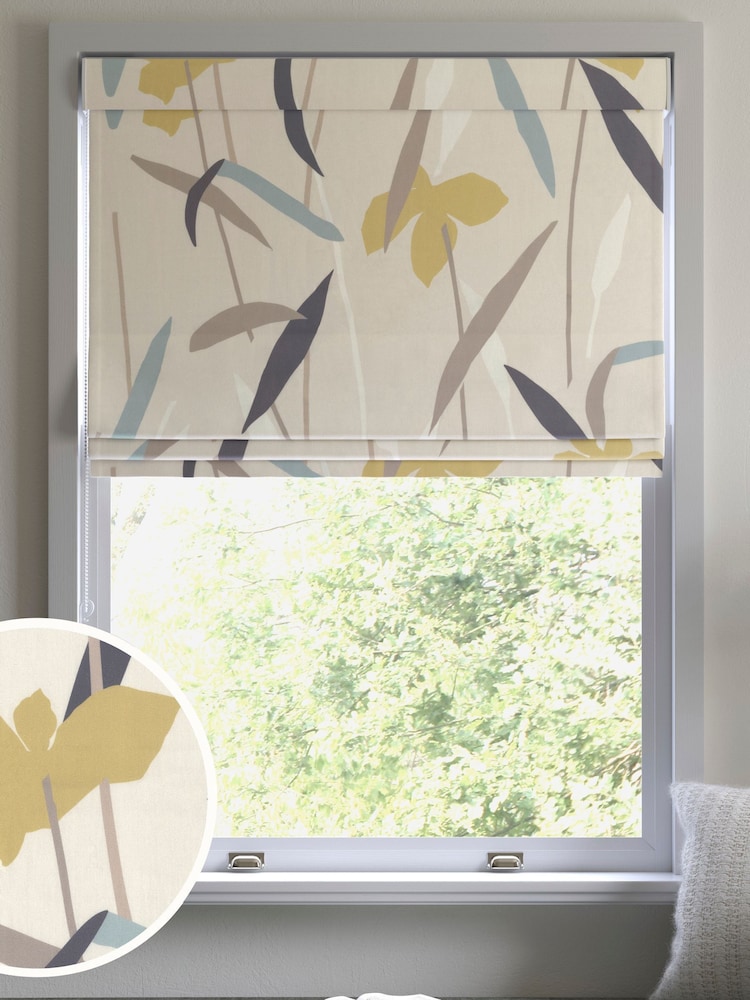 Natural/Ochre Yellow Modern Floral Made To Measure Roman Blind - Image 1 of 6