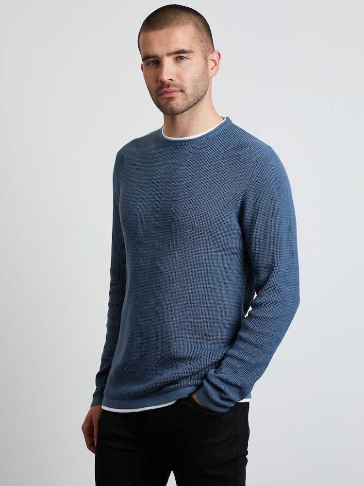 Threadbare Blue Crew Neck Jumper With Mock T-Shirt - Image 1 of 3