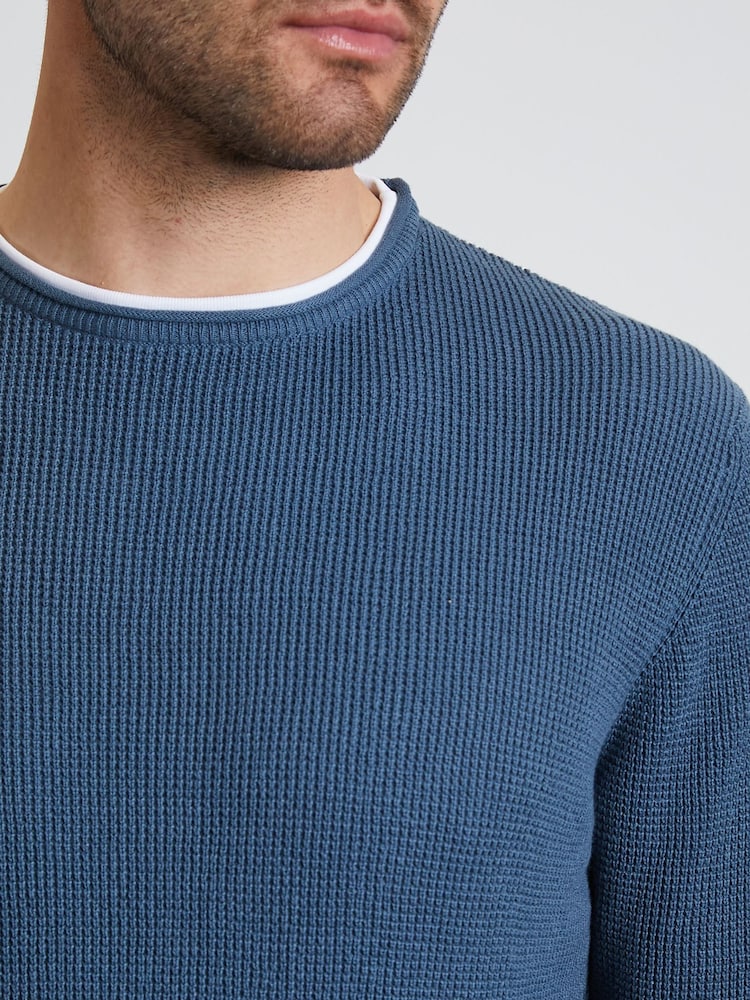 Threadbare Blue Crew Neck Jumper With Mock T-Shirt - Image 3 of 3