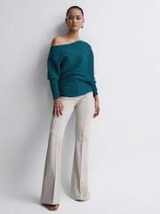 Reiss Teal Lorna Asymmetric Drape Knitted Top - Image 3 of 5