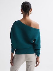 Reiss Teal Lorna Asymmetric Drape Knitted Top - Image 5 of 5