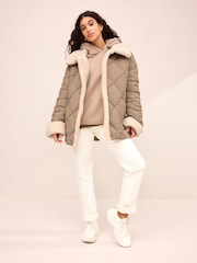 Camel Brown Borg Lined Quilted Jacket - Image 2 of 8