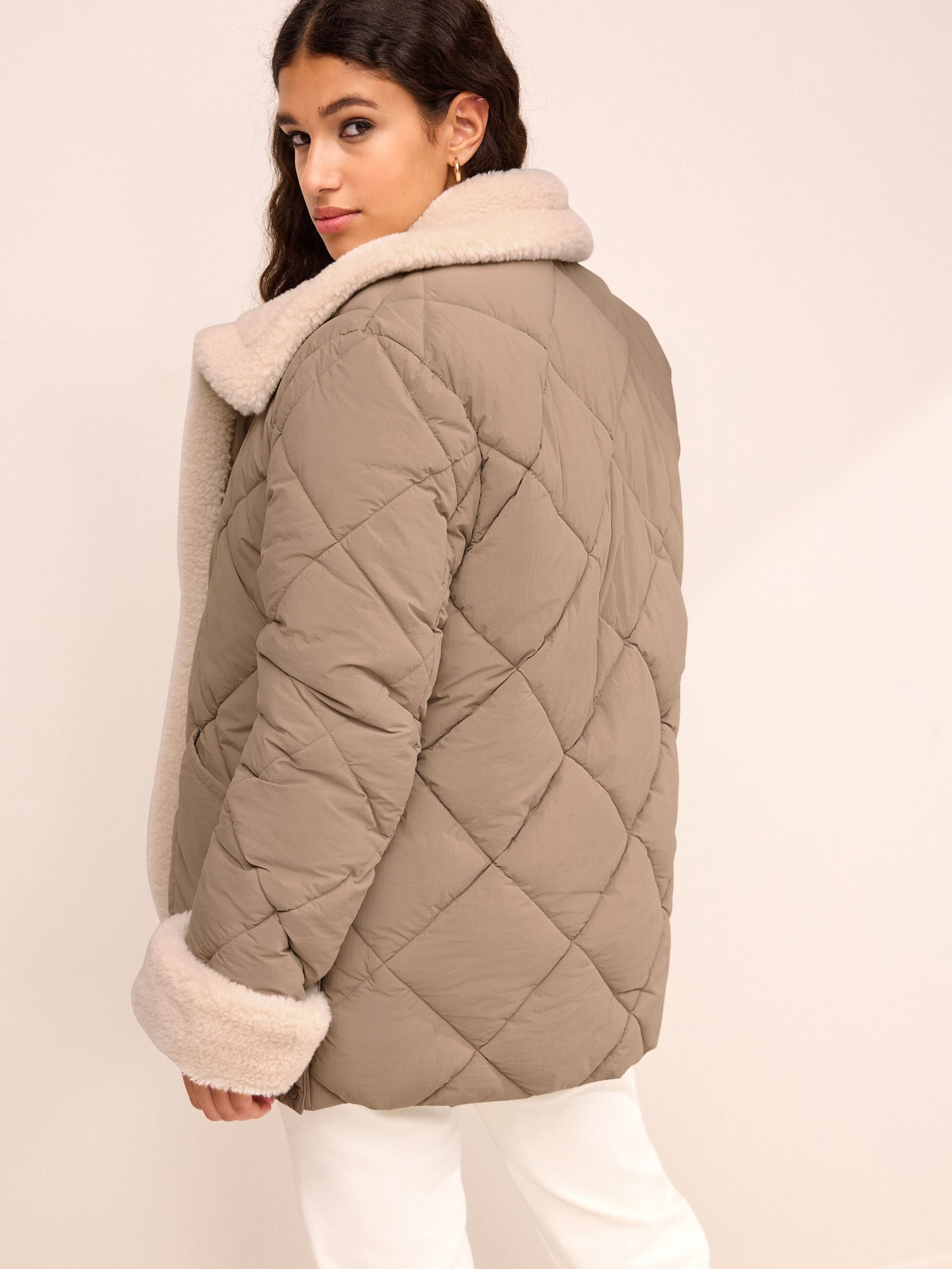 Buy Camel Brown Borg Lined Quilted Jacket from Next Luxembourg
