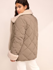 Camel Brown Borg Lined Quilted Jacket - Image 3 of 8
