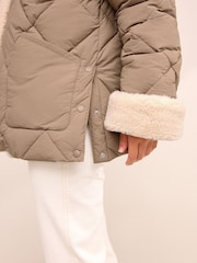 Camel Brown Borg Lined Quilted Jacket - Image 5 of 8