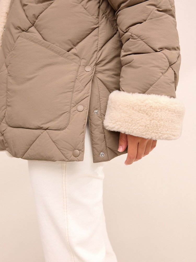 Camel Brown Borg Lined Quilted Jacket - Image 5 of 8