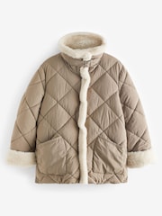 Camel Brown Borg Lined Quilted Jacket - Image 6 of 8