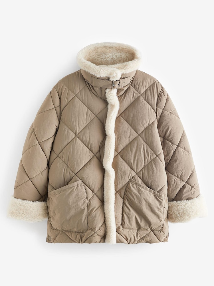 Camel Brown Borg Lined Quilted Jacket - Image 6 of 8