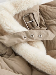 Camel Brown Borg Lined Quilted Jacket - Image 7 of 8