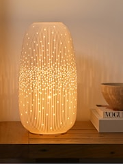Widdop White Tall Ribbed Table Lamp - Image 2 of 6
