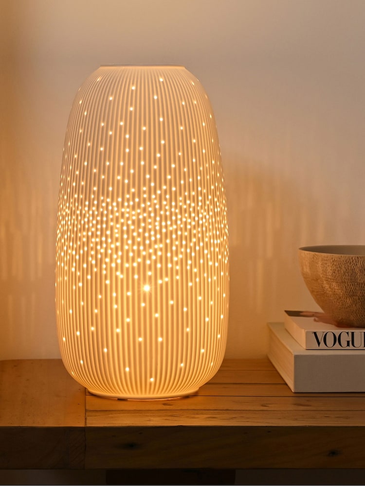 Widdop White Tall Ribbed Table Lamp - Image 2 of 6 Widdop White Tall Ribbed Table Lamp - Image 2 of 6
