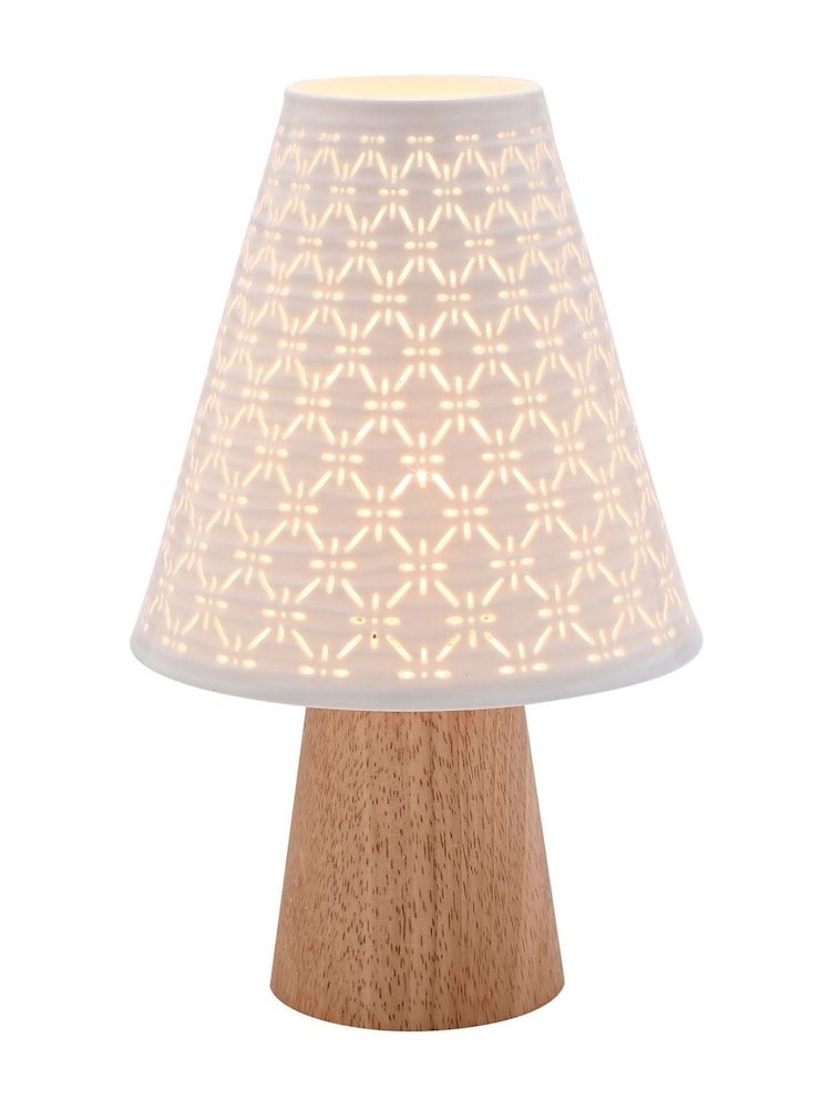 Widdop White Ceramic Table Lamp With Wooden Base - Image 1 of 4 Widdop White Ceramic Table Lamp With Wooden Base - Image 1 of 4