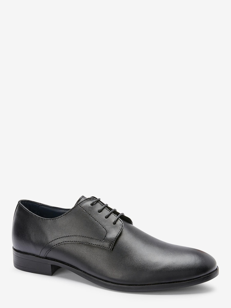 Black Round Toe Leather Derby Shoes - Image 2 of 5