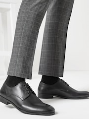 Black Round Toe Leather Derby Shoes - Image 5 of 5