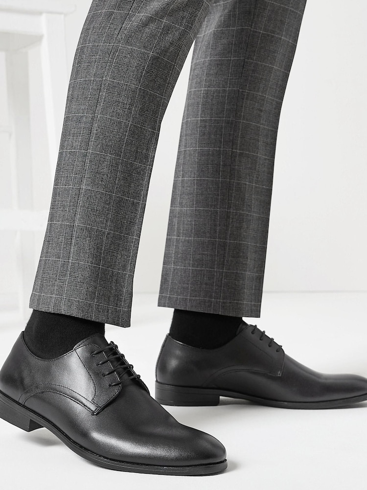 Black Round Toe Leather Derby Shoes - Image 5 of 5