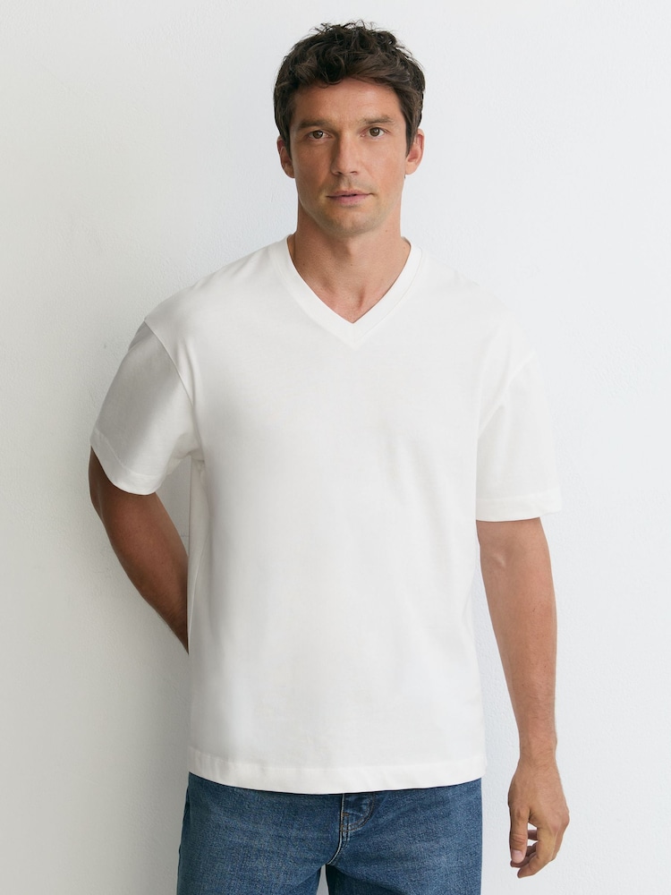 Reiss White Malibu Cotton V-Neck Relaxed-Fit T-Shirt - Image 1 of 6 Reiss White Malibu Cotton V-Neck Relaxed-Fit T-Shirt - Image 1 of 6