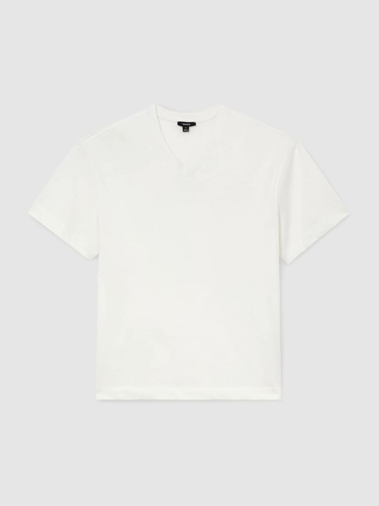 Reiss White Malibu Cotton V-Neck Relaxed-Fit T-Shirt - Image 2 of 6 Reiss White Malibu Cotton V-Neck Relaxed-Fit T-Shirt - Image 2 of 6