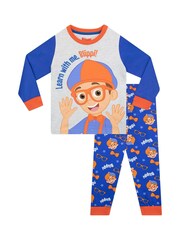 Character Blue Blippi Long Leg 100% Cotton Pyjama Set - Image 1 of 5