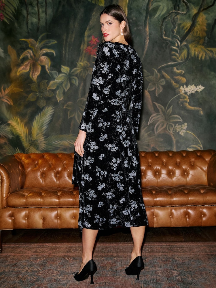 Yumi Floral Velvet Midi Wrap Dress - Εικόνα 2 από 5