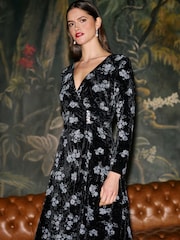 Yumi Floral Velvet Midi Wrap Dress - Εικόνα 3 από 5