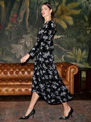Yumi Floral Velvet Midi Wrap Dress - Εικόνα 5 από 5