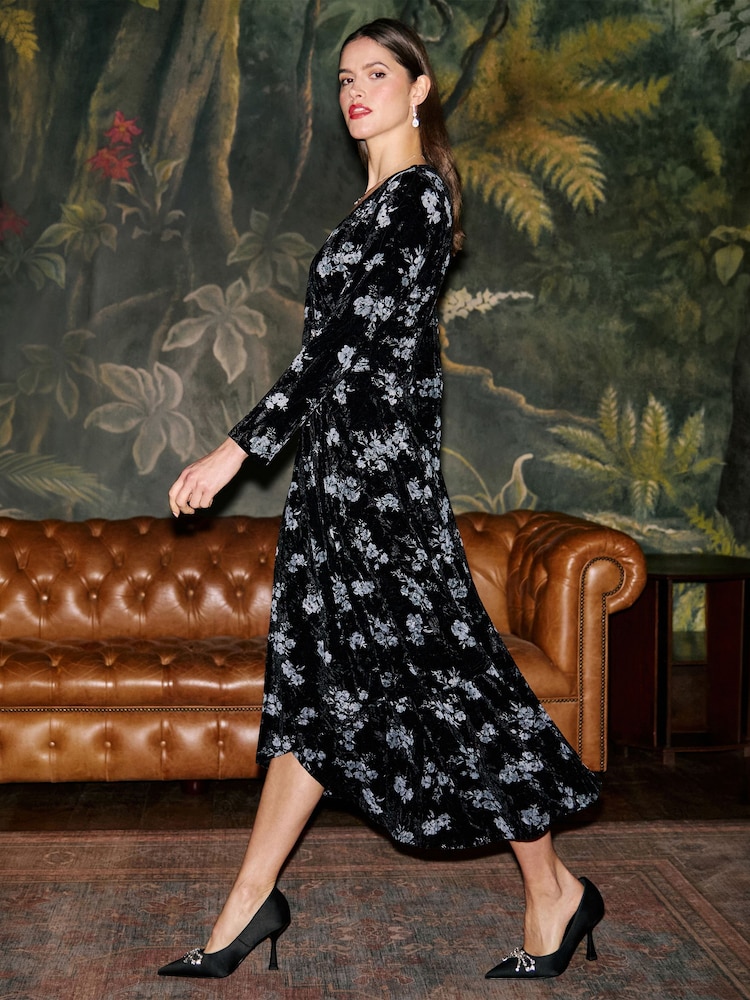Yumi Floral Velvet Midi Wrap Dress - Εικόνα 5 από 5