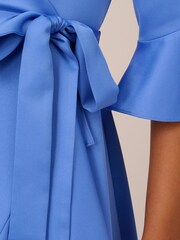 Adrianna Papell Blue Satin Faux Wrap Dress - Image 2 of 3