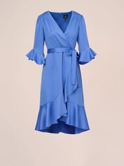 Adrianna Papell Blue Satin Faux Wrap Dress - Image 3 of 3