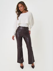 חום - Threadbare מכנסי עור מלאכותי בגזרת מתרחבת - תמונה 5 מתוך 5