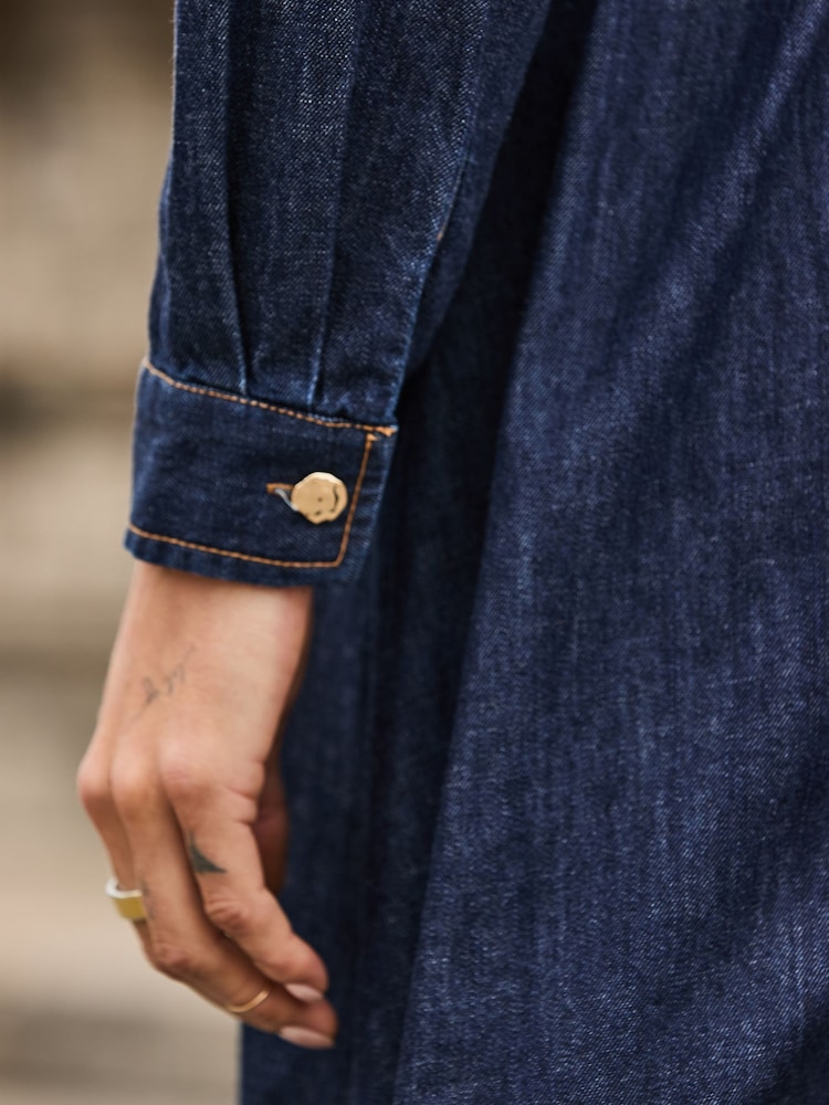 Sosandar Blue Button Front Fit & Flare Denim Dress - Image 5 of 5 Sosandar Blue Button Front Fit & Flare Denim Dress - Image 5 of 5