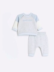 River Island Grey Baby Boys Colour Blocked Sweat Set - Image 1 of 4