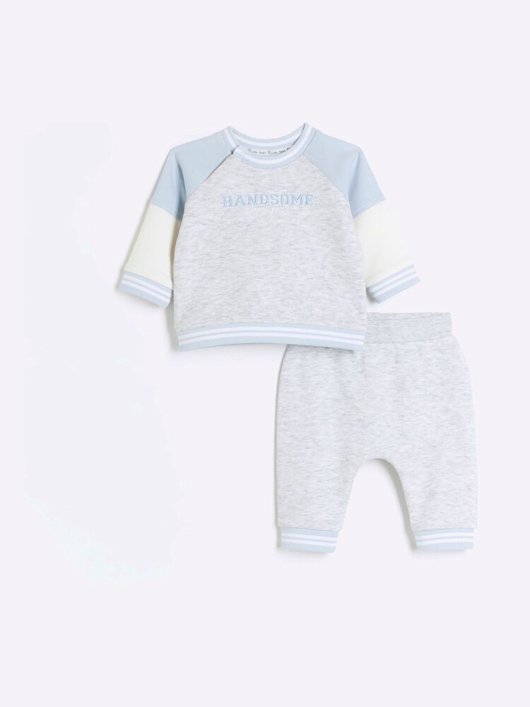 River Island Grey Baby Boys Colour Blocked Sweat Set - Image 1 of 4