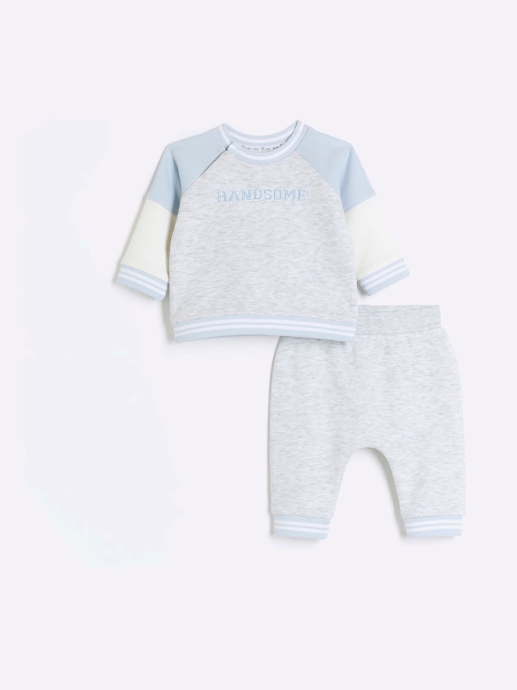 River Island Grey Baby Boys Colour Blocked Sweat Set - Image 1 of 4 River Island Grey Baby Boys Colour Blocked Sweat Set - Image 1 of 4