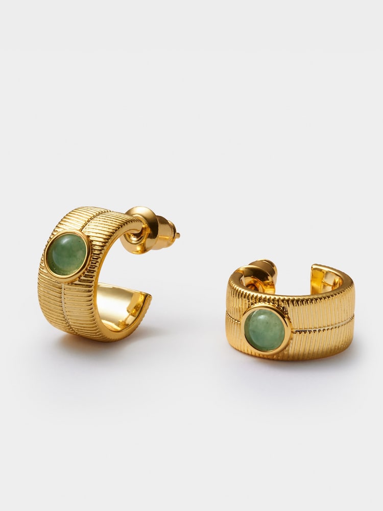 Katie Loxton Gold August Aventurine Birthstone Hoop Earrings - Image 2 of 7 Katie Loxton Gold August Aventurine Birthstone Hoop Earrings - Image 2 of 7