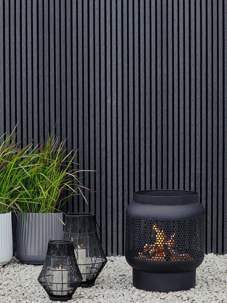 Ivyline Black Outdoor Tall Buttermere Basket Firebowl - Image 1 of 2