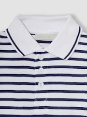 JoJo Maman Bébé White Navy Stripe Short Sleeve Polo Shirt Bodysuit - Image 2 of 3