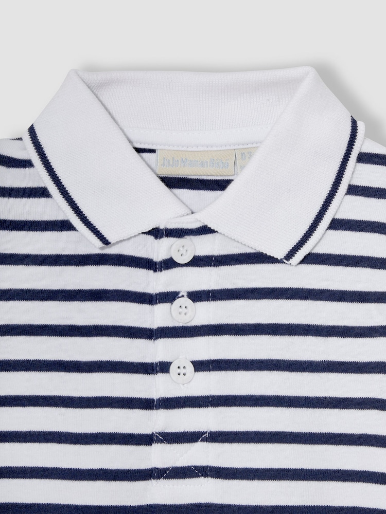 JoJo Maman Bébé White Navy Stripe Short Sleeve Polo Shirt Bodysuit - Image 2 of 3