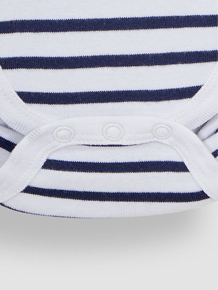 JoJo Maman Bébé White Navy Stripe Short Sleeve Polo Shirt Bodysuit - Image 3 of 3