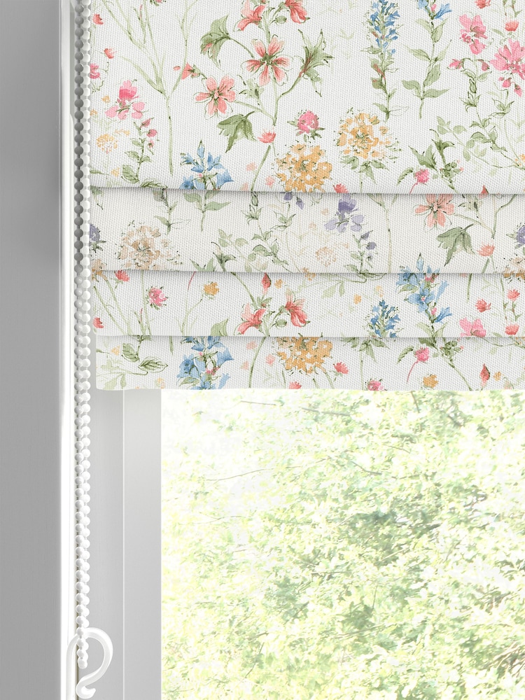 Laura Ashley Coral Pink Wild Meadow Made to Measure 100% Cotton Roman Blinds - Image 2 of 6