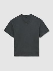 Reiss Washed Black Malibu Cotton V-Neck Relaxed-Fit T-Shirt - Image 2 of 6