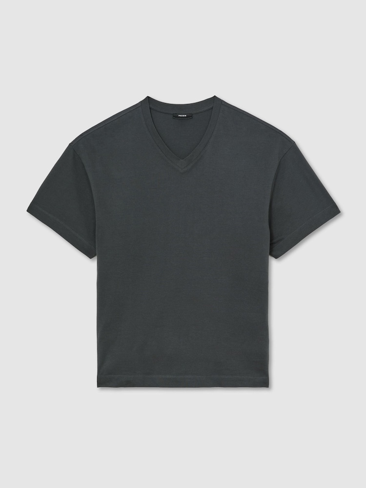 Reiss Washed Black Malibu Cotton V-Neck Relaxed-Fit T-Shirt - Image 2 of 6 Reiss Washed Black Malibu Cotton V-Neck Relaxed-Fit T-Shirt - Image 2 of 6