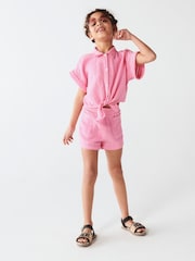 River Island Pink 100% Cotton Top and Shorts Set - Image 1 of 4