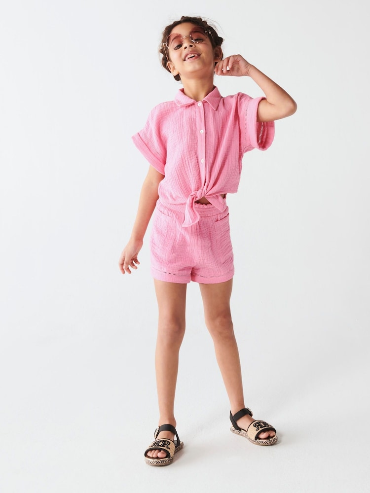 River Island Pink 100% Cotton Top and Shorts Set - Image 1 of 4