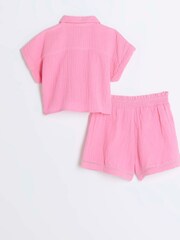 River Island Pink 100% Cotton Top and Shorts Set - Image 2 of 4