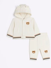 River Island Cream Unisex Bear Hoody and Jogger Set - Image 1 of 5