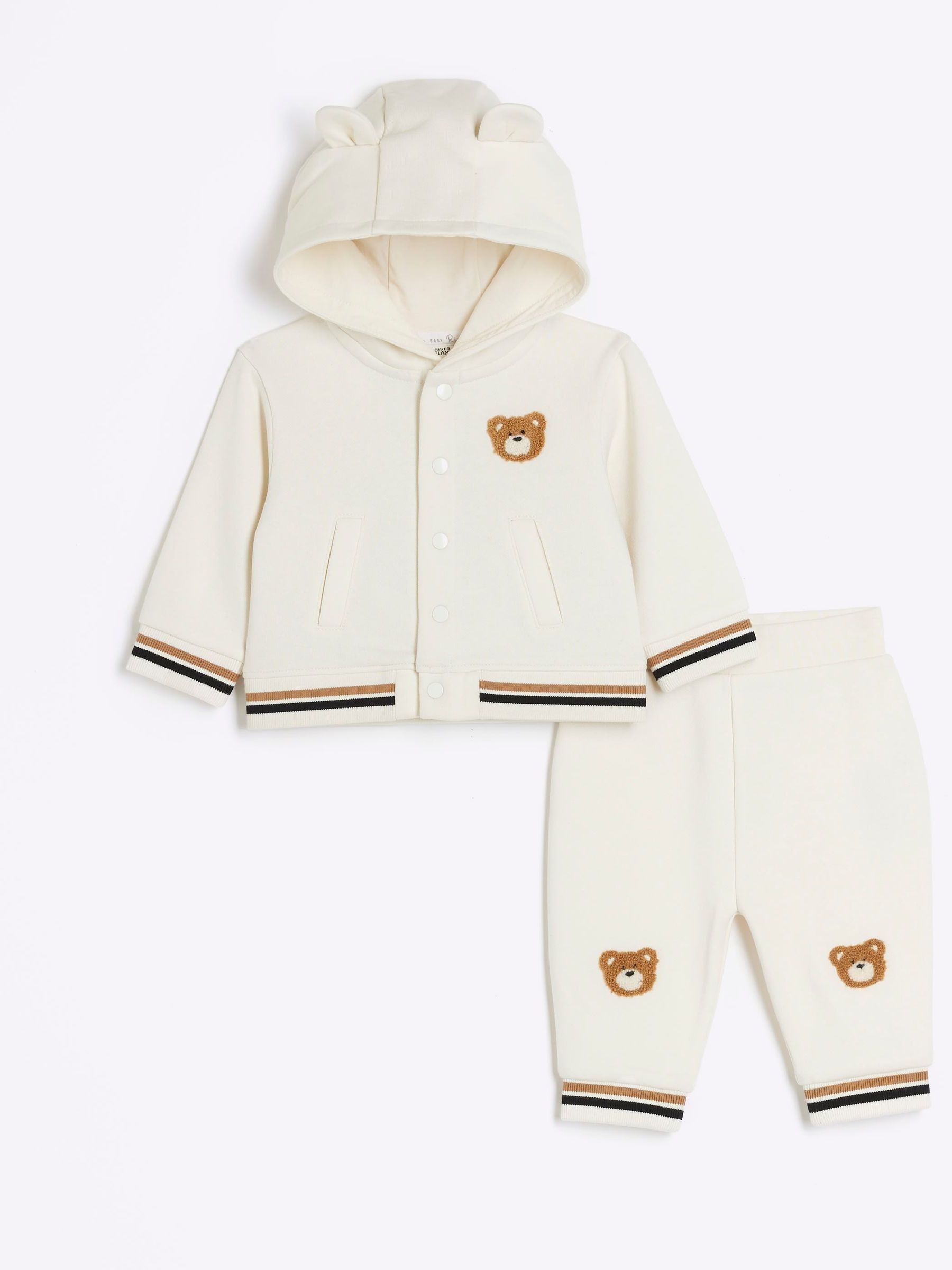 River Island Cream Unisex Bear Hoody and Jogger Set - Image 1 of 5
