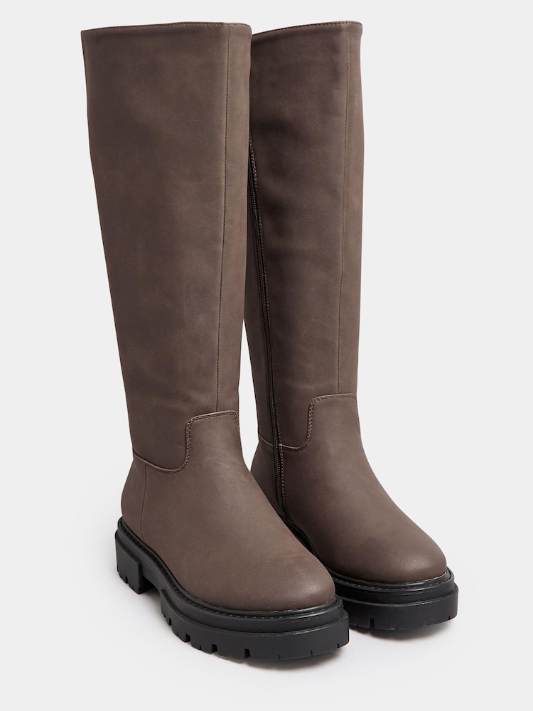 Yours Curve Brown Extra Wide Fit Cleated Calf Boots - Image 2 of 5