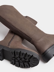 Yours Curve Brown Extra Wide Fit Cleated Calf Boots - Image 4 of 5